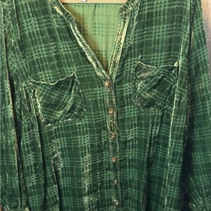 Democracy Emerald Crushed Velvet Plaid Shirt 3x